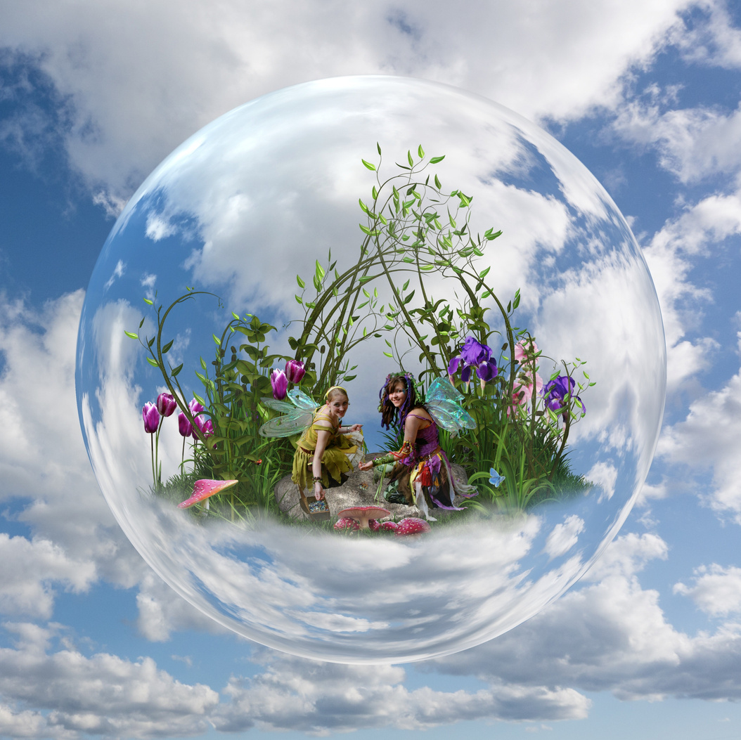 Photomontage Of Fairies Inside A Bubble